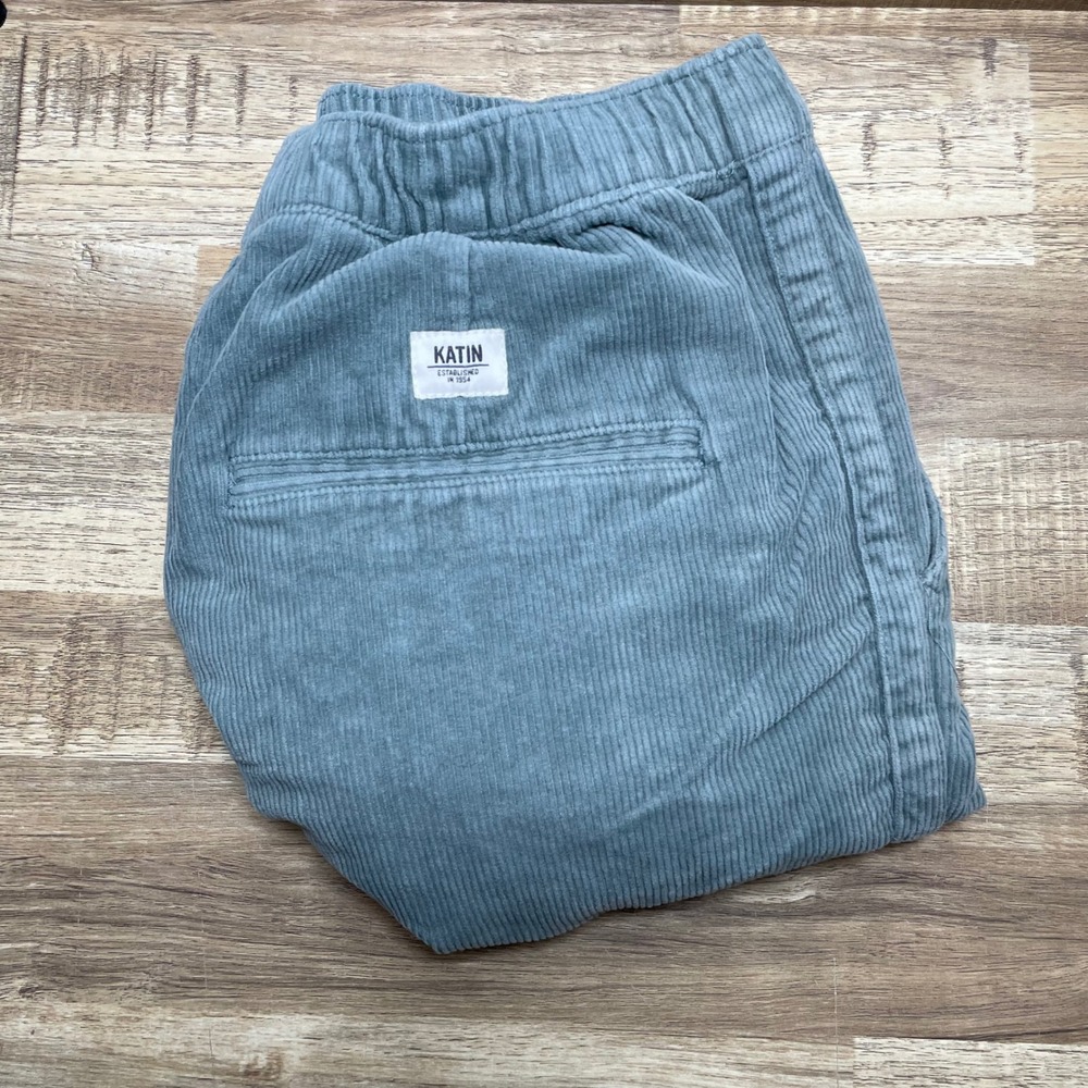 Katin Mens Local Corduroy Shorts Dusty Blue Green Elastic Waist Size Medium 7in